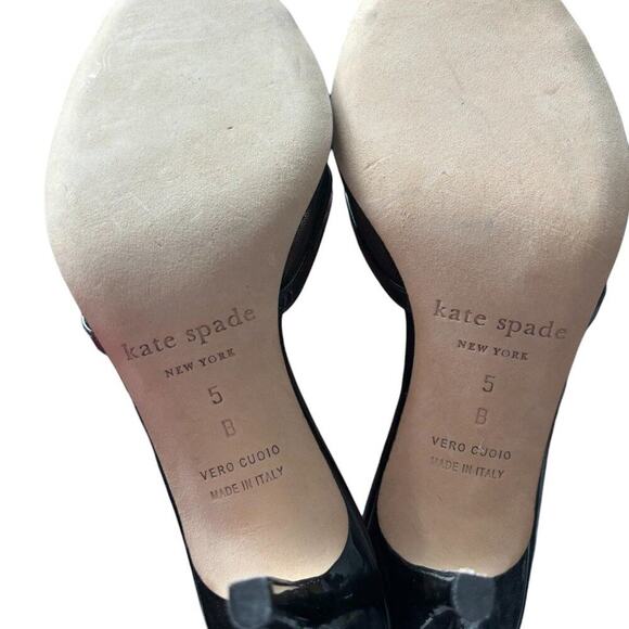 KATE SPADE NY BLACK MESH PEEP TOE BOW KITTEN HEELS MADE IN ITALY SIZE 5 NEW - Picture 6 of 6